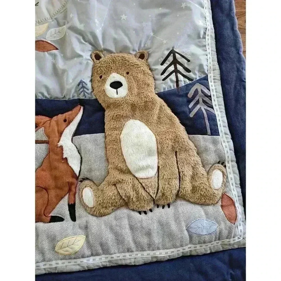 Lambs & Ivy Sierra Sky Blue/Gray Woodland Forest Nursey Baby Crib Blanket Quilt - Picture 2 of 9